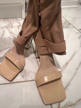 Beige Square-Toe Stretch Ankle Boot Sandals